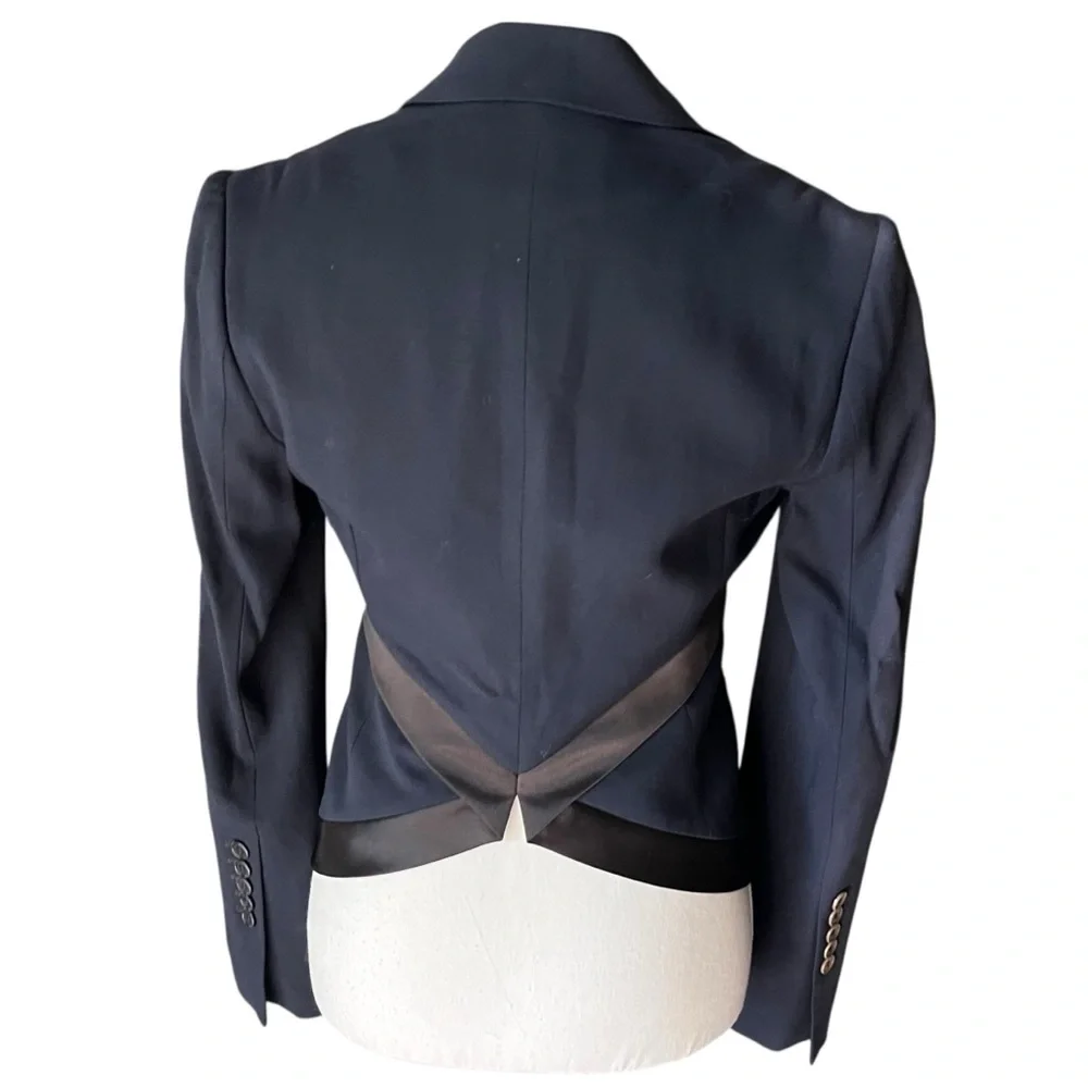 BCBGMaxAzria Navy Black Satin-Trim Blazer Size XXS Business Casual Office - Picture 4 of 6